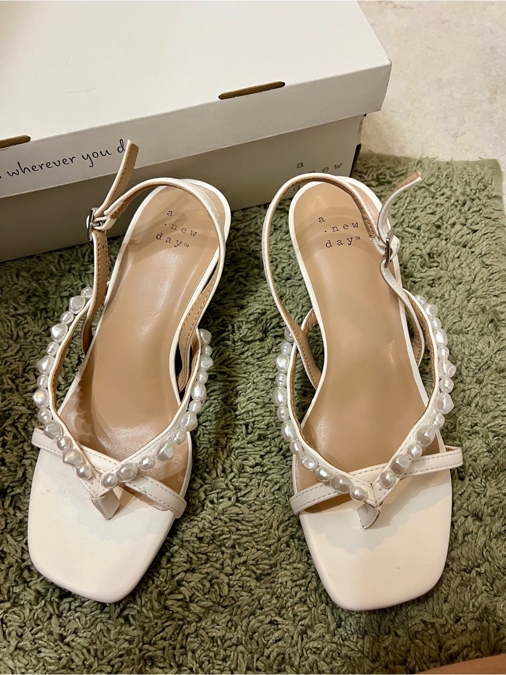 a new day White Pearl-Strap Slingback Sandals